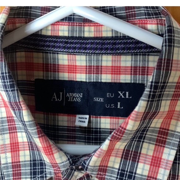 Armani Jeans Cotton Blk/Red Plaid Button Up Shirt, Size L, 100% Cotton - Picture 4 of 6